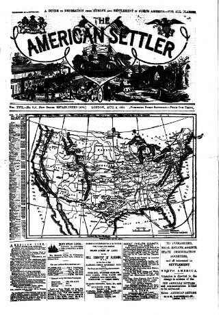 cover page of American Settler published on August 2, 1884