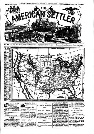 cover page of American Settler published on June 13, 1885