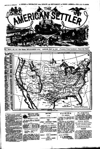 cover page of American Settler published on May 22, 1886