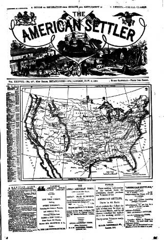 cover page of American Settler published on November 2, 1889