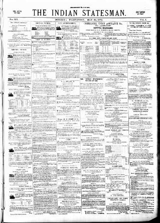 cover page of Indian Statesman published on May 22, 1872