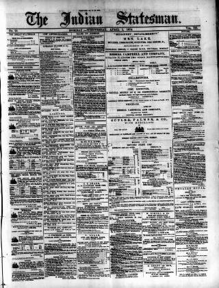 cover page of Indian Statesman published on April 1, 1874