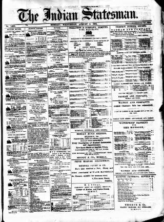 cover page of Indian Statesman published on August 2, 1876