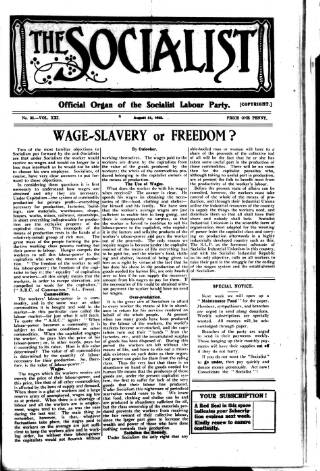 cover page of Socialist (Edinburgh) published on August 31, 1922