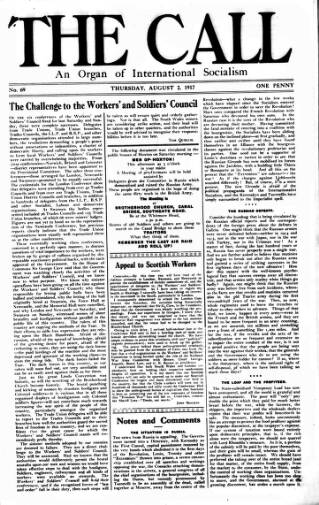 cover page of Call (London) published on August 2, 1917