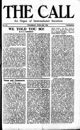 cover page of Call (London) published on June 13, 1918