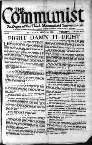 cover page of Communist (London) published on April 1, 1922