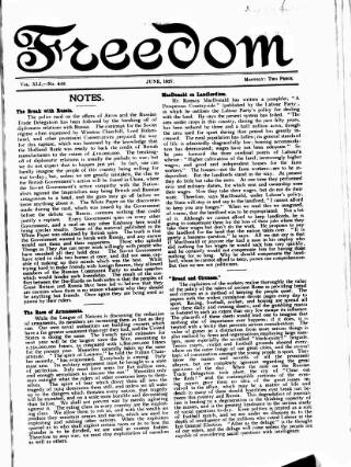 cover page of Freedom (London) published on June 1, 1927