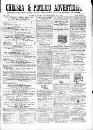 cover page of Chelsea & Pimlico Advertiser published on November 2, 1861