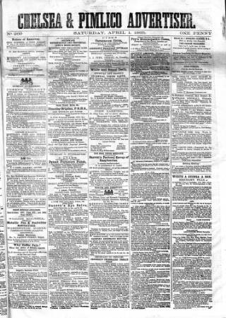 cover page of Chelsea & Pimlico Advertiser published on April 1, 1865
