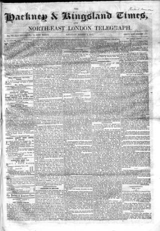 cover page of Kingsland Times and General Advertiser published on August 2, 1862