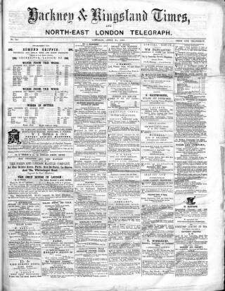 cover page of Kingsland Times and General Advertiser published on April 11, 1863