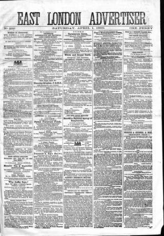 cover page of East London Advertiser published on April 1, 1865