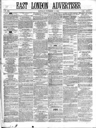 cover page of East London Advertiser published on November 11, 1865