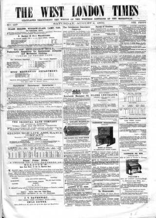 cover page of West London Times published on August 2, 1862