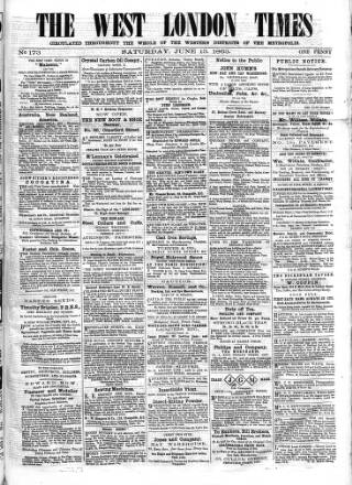 cover page of West London Times published on June 13, 1863