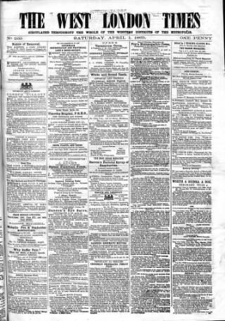 cover page of West London Times published on April 1, 1865