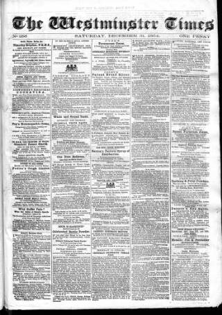 cover page of Westminster Times published on December 31, 1864