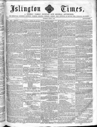 cover page of Islington Times published on June 13, 1857