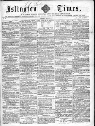 cover page of Islington Times published on May 22, 1858