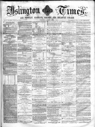 cover page of Islington Times published on August 2, 1871