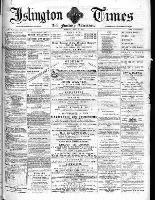 cover page of Islington Times published on April 1, 1873