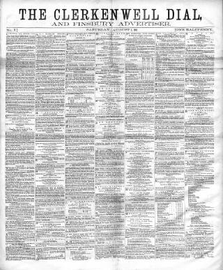 cover page of Clerkenwell Dial and Finsbury Advertiser published on August 2, 1862