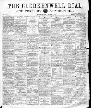 cover page of Clerkenwell Dial and Finsbury Advertiser published on June 13, 1863