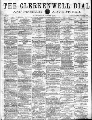cover page of Clerkenwell Dial and Finsbury Advertiser published on April 9, 1864