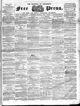 cover page of Borough of Greenwich Free Press published on August 2, 1856