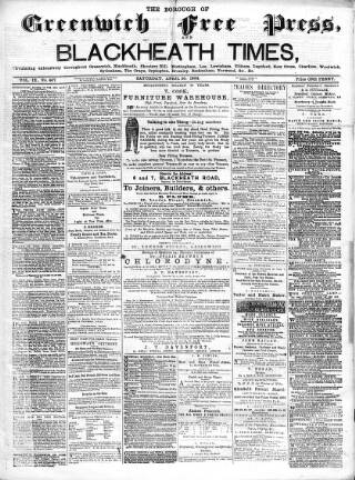 cover page of Borough of Greenwich Free Press published on April 30, 1864