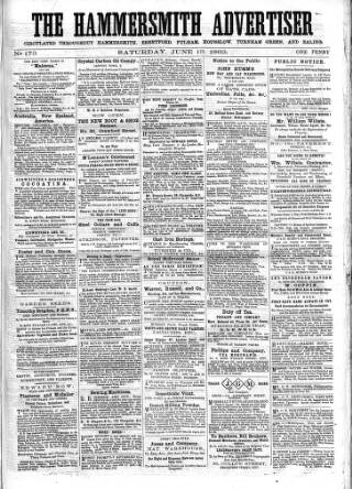 cover page of Hammersmith Advertiser published on June 13, 1863