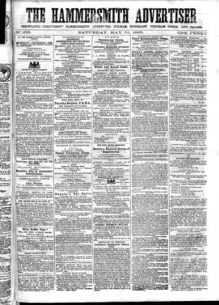 cover page of Hammersmith Advertiser published on May 13, 1865