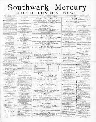 cover page of Southwark Mercury published on June 4, 1881