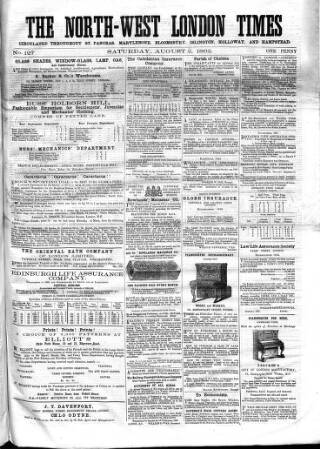 cover page of North-West London Times published on August 2, 1862