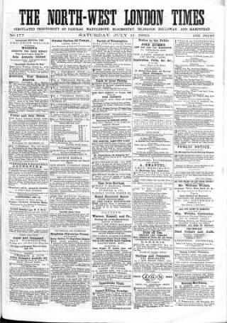 cover page of North-West London Times published on June 13, 1863