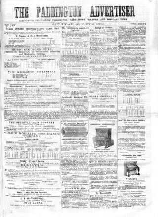 cover page of Paddington Advertiser published on August 2, 1862