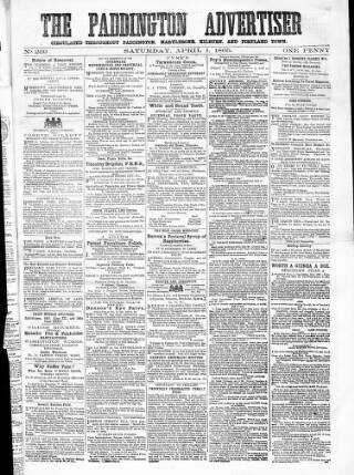 cover page of Paddington Advertiser published on April 1, 1865