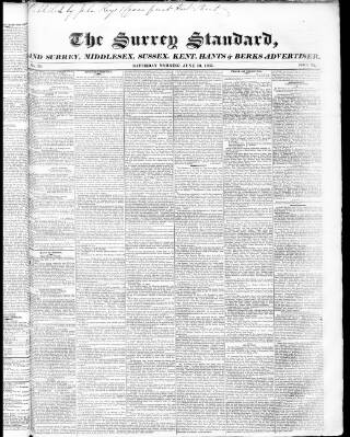 cover page of Surrey & Middlesex Standard published on June 13, 1835