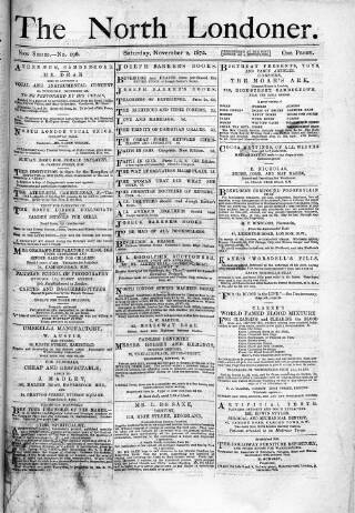 cover page of North Londoner published on November 2, 1872