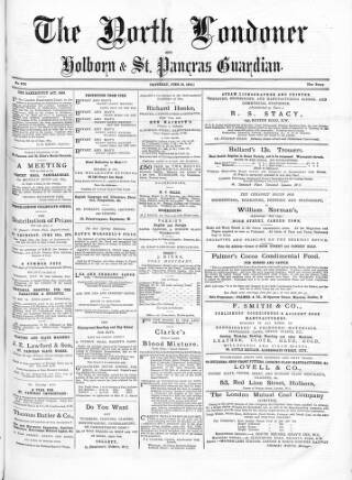 cover page of North Londoner published on June 13, 1874
