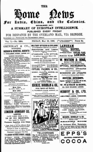cover page of Home News for India, China and the Colonies published on May 22, 1896
