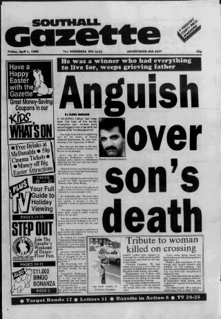 cover page of Southall Gazette published on April 1, 1988