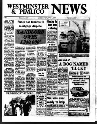 cover page of Westminster & Pimlico News published on April 1, 1977