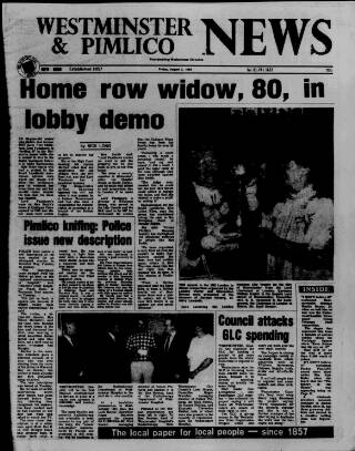 cover page of Westminster & Pimlico News published on August 2, 1985