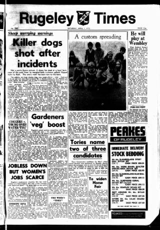 cover page of Rugeley Times published on April 1, 1972