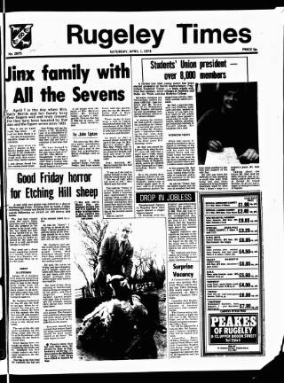 cover page of Rugeley Times published on April 1, 1978