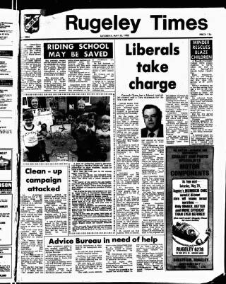 cover page of Rugeley Times published on May 22, 1982