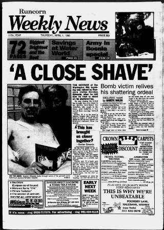cover page of Runcorn Weekly News published on April 1, 1993