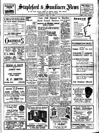 cover page of Stapleford & Sandiacre News published on May 22, 1954
